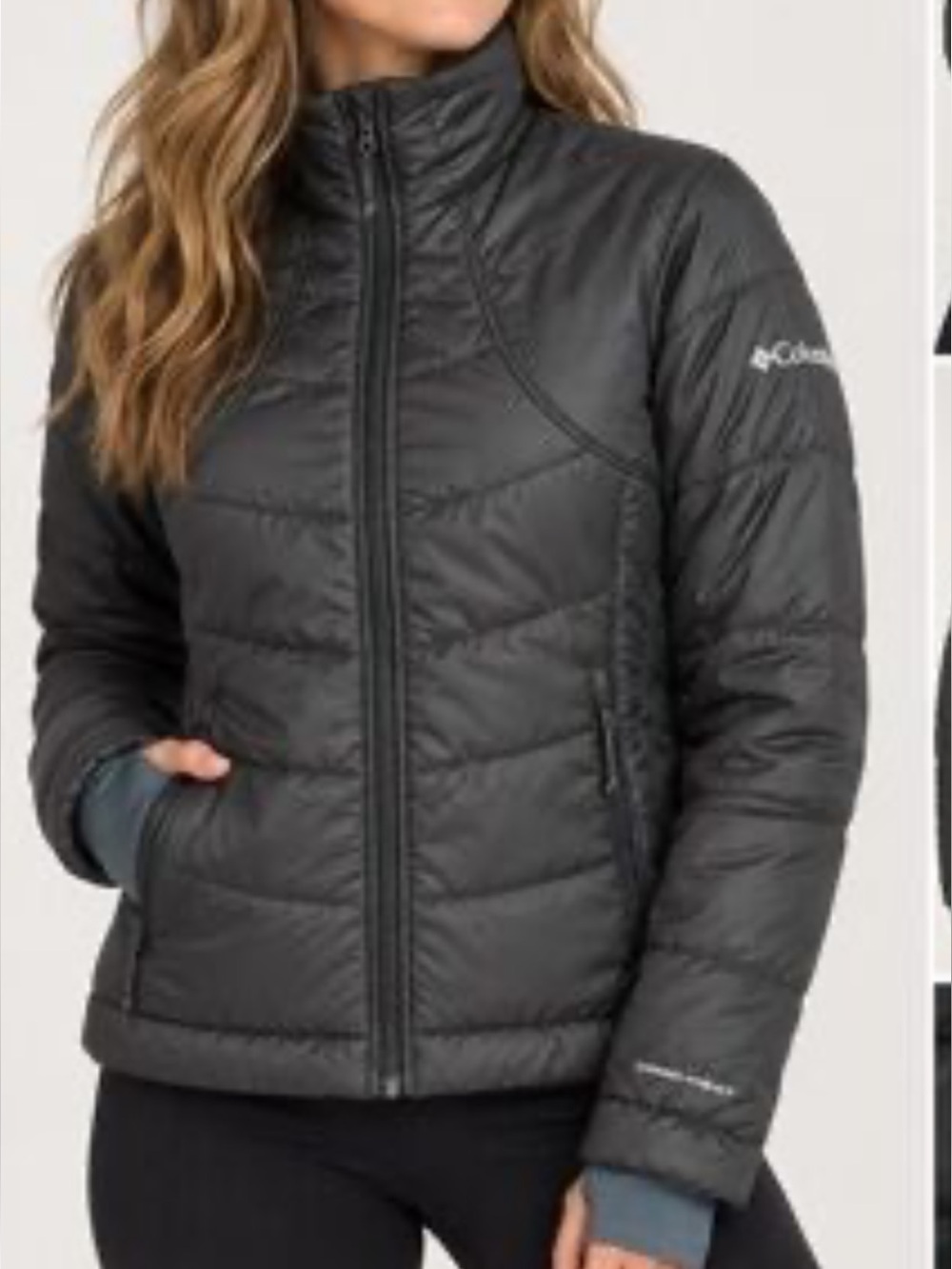 Columbia women’s Omni-hit thermal interchance black quilted jacket. M